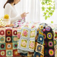 Susans Family Crochet Afghan Blanket Kit Materials Package DIY ]Crochet Blanket Cushion Felt Bay Window Blanket Granny Square