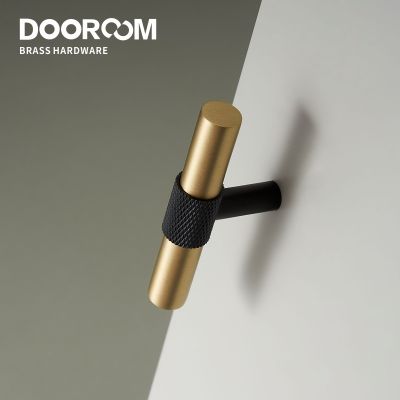 Dooroom Brass Furniture Handles Modern Knurling Black Gold Pulls Wardrobe Dresser Cupboard Cabinet Drawer Shoe Box Knobs