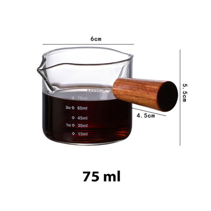 แก้วชงกาแฟ-แก้วตวง-75ml-150ml-แก้วตวงชงกาแฟ-ถ้วยตวง-ถ้วยตวงชงกาแฟ-ถ้วยตวงแก้ว-ถ้วยแก้ว-พร้อมด้ามจับไม้-แก้วตวงสองปาก-แก้วกาแฟ-espresso-cup-simplefood