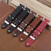 〖Bar watchband〗สายนาฬิกาหนังแท้แบบย้อนยุคสายนาฬิกาข้อมือหนังลูกวัวสำหรับผู้ชาย,ขนาด18มม. 20มม. 22มม. 24มม. งานเย็บมือแบบมีรูพรุนระบายอากาศ