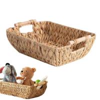 Woven Water Hyacinth Basket Woven Basket Small Bathroom Wicker Baskets With Wooden Handles Rectangle Woven Storage Basket Decorative Woven Basket For Bedroom Living Room landmark