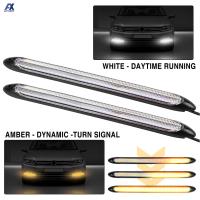 รถ DRL LED ไฟวิ่งกลางวันไหลไฟเลี้ยวสีเหลืองสีขาวไฟหน้า Strip Light สำหรับ Nissan Qashqai Dualis X-Trail Rogue