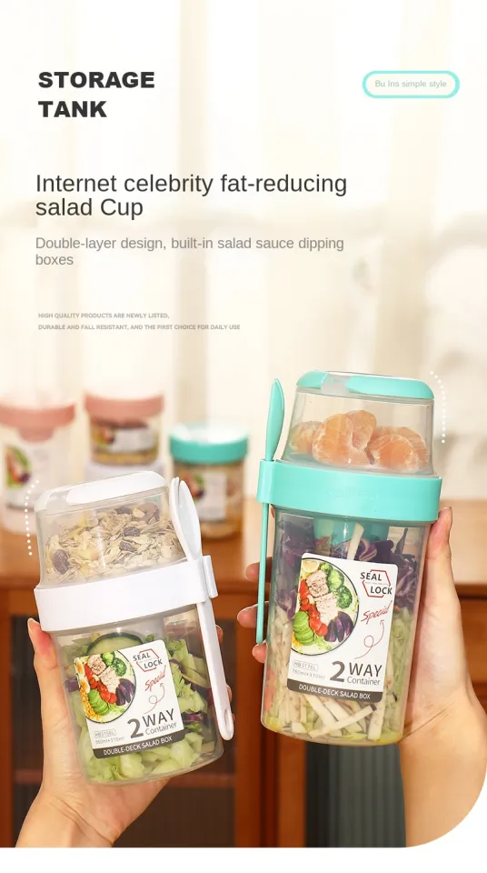 Breakfast Oatmeal Cereal Nut Yogurt Salad Cup Seal Container Set with Fork  Sauce Cup Lid Bento Tuppers Food Taper Bowl Lunch Box