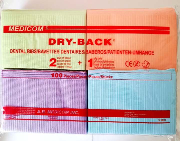 Dental Bib Medicom 3 Ply Disposable 100pcspack Assorted Colors