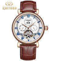 KINYUED นาฬิกากลไกมัลติฟังก์ชั่นแฟชั่น Tourbillon ปฏิทินนาฬิกาผู้ชาย นาฬิกากลไกกันน้ำอัตโนมัติสำหรับธุรกิจ ~