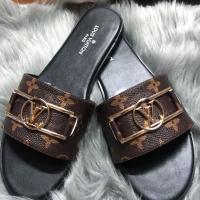 Foreign trade LO home with box lvbuckle sandals gold buckle slippers female classic all-match buckle sandals slippers outer wear slippers