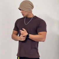 （Ready Stock）? Muscle Autumn And Winter New Mens Sports Leisure Running Fitness Solid Color Light Plate De Velvet Short Sleeve Base T-Shirt YY