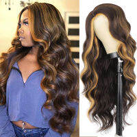 Vigorous Long Body Wavy Synthetic Wig Highlights Wigs for Black Women Side Part Hairline Natural Looking Wigs Daily Use