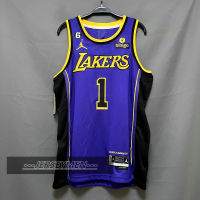 【High Quality】Mens 2022-23 New Original NBA Los Angeles Lakers #1 DAngelo Russell Jersey Statement Edition Purple Swingman Heat-pressed