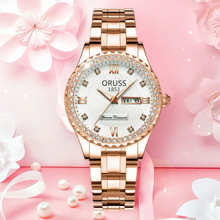 oruss-2023นาฬิกาข้อมือผู้หญิงใหม่กันน้ำได้-นาฬิกาข้อมือขายดีเกรดดีเยี่ยมปฏิทิน