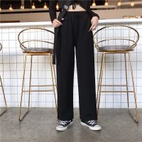 Wide Leg Pants Women Black Korean Chic All-match Popular Casual Ladies Full Length Trouser Stylish Simple Drawstring Teens Pant