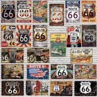 Route 66 Metal Sign - Shabby Chic Metal PLATE For Wall, Home, Craft, Cafe, Music Bar และ Garage Decoration-โปสเตอร์วินเทจ