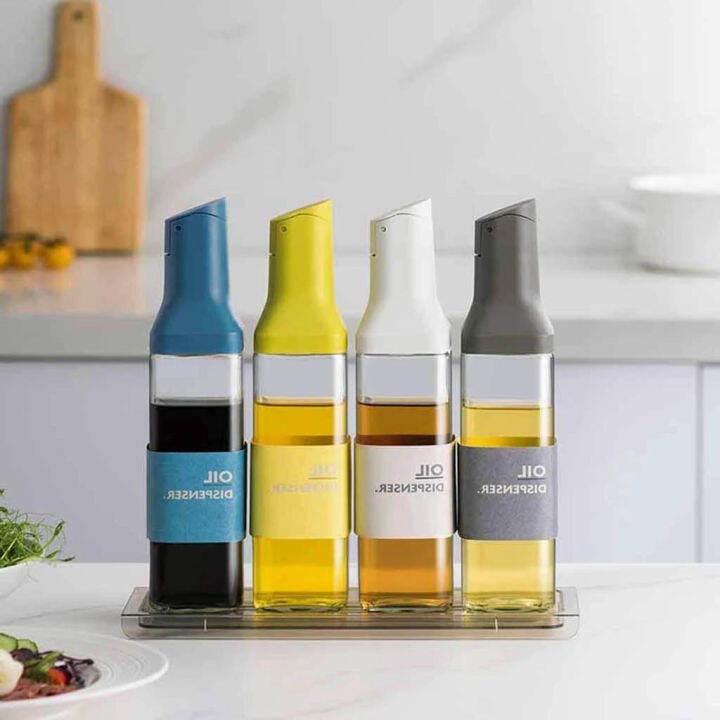 Oil Dispenser Bottle Sauce Glass Bottle Automatic Opening Bottles For