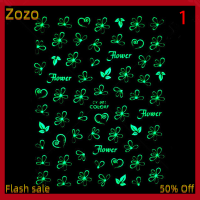 Zozo ✨Ready Stock✨ สติกเกอร์ติดเล็บเรืองแสง3D 1แผ่นพร้อมกาวด้านหลังเรืองแสงในการตกแต่งเล็บสีเข้ม