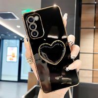 Phone Case For Samsung Galaxy S21 S20 Fe Plus Ultra S22 Plating Love Heart Fold Holder Luxury Silicone Cover S 21 20 S20fe 5g