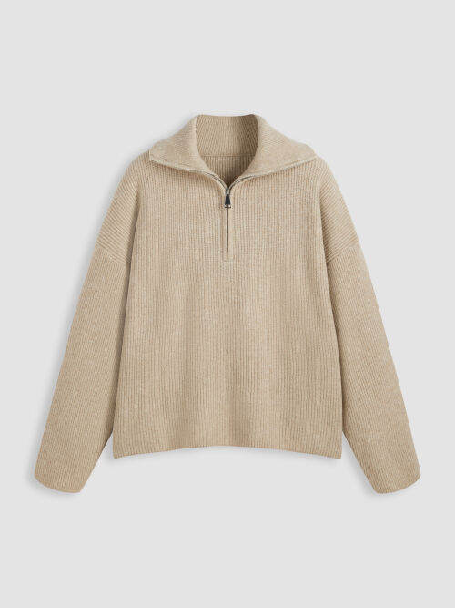 Cider Wool-blend Collar Solid Zipper Knitted Sweater Curve & Plus ...