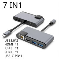 ตัวขยายสัญญาณ PD 7 In 1 HDMI ชนิด C USB C แท่นวางมือถืออะแดปเตอร์การ์ดความจำ RJ45หลาย USB-C 4K 3.0 USB สำหรับอากาศ