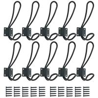 10 Pieces of Country Entrance Hook Decoration Wall Hanging Black Double Hanging Farmhouse Hook with 40 Screws