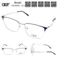 ?กรอบแว่นตา GEZE METAL รุ่น YC8098-C3 Vintage เต็มกรอบสีเงิน-น้ำเงินกรม โลหะ น้ำหนักเบา ใส่สบาย (บริการตัดเลนส์สายตาราคาถูก)