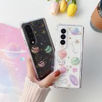 สำหรับ Samsung Galaxy Z Fold 4 3เคสกลิตเตอร์ดาวเคราะห์ทาสีโปร่งใสสี่มุมฝาหลังป้องกันซิลิโคนกันกระแทก