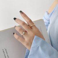 แหวนแฟชั่น ขนาดสามารถปรับได้ Rings Irregular Wave Pattern Smooth Open Ring Copper Plated Silver Jewelry