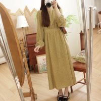 fxUniqlo! Retro Floral Dress! Korean Style High Waist Lantern Sleeve Elegant Midi Dress E 3515