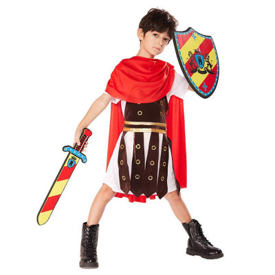 เครื่องแต่งกายนักรบโรมันสำหรับเด็กในยุคกลาง Royal Knight Boy นักรบเสื้อคลุมเครื่องแต่งกายฮาโลวีน