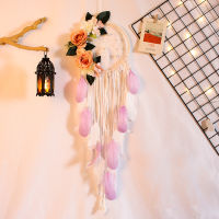 【cw】 Colorful Artificial Flower Dreamcatcher Hand- Meteor Galaxy Wall Decoration Cute Lace Feather Wall Hanging 1