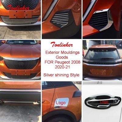 Tonlinker Exterior Moulding Parts Panel Cover Sticker For PEUGEOT 2008 2019-21 Car Styling 14 PCS Metal Silver Shining Style