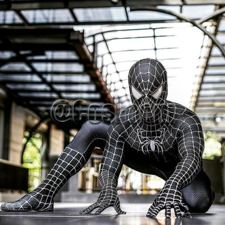 tobey-maguire-spiderman-costume-black-red-raimi-spider-man-cosplay-superhero-zentai-suit-halloween-costumes-for-adults-kids