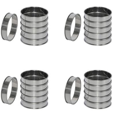 24 Pack 4 Inch Double Rolled English Muffin Rings, Stainless Steel Crumpet Rings, Tart Rings, Round