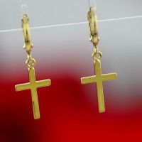 {Han ornaments}Cross Dangle Earrings Women Smooth Crucifix Jewelry Yellow Gold Filled Simple Style