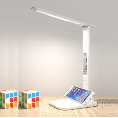 LED Desk Lamp Dimming For Reading Study Eye-Care Color Mixing USB Rechargeable Battery Table Lights With Clock