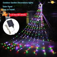 Outdoor Garden Decorations Waterfall Solar Lights 350 LED Modes Tree Lights Wedding Decor Tree Gift for Patio Lights Yard Porch