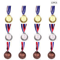 12pcs Game Gifts With Neck Ribbon Sports Day Photo Props Gold Silver Bronze Party For Competitions Spelling Bees Zinc Alloy Medal