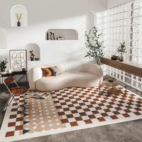 Nordic Lattice Soft Living Room Carpet Simple Fluffy Plush Bedroom Carpets Light Luxury Home Large Area Decoration Washable Rug