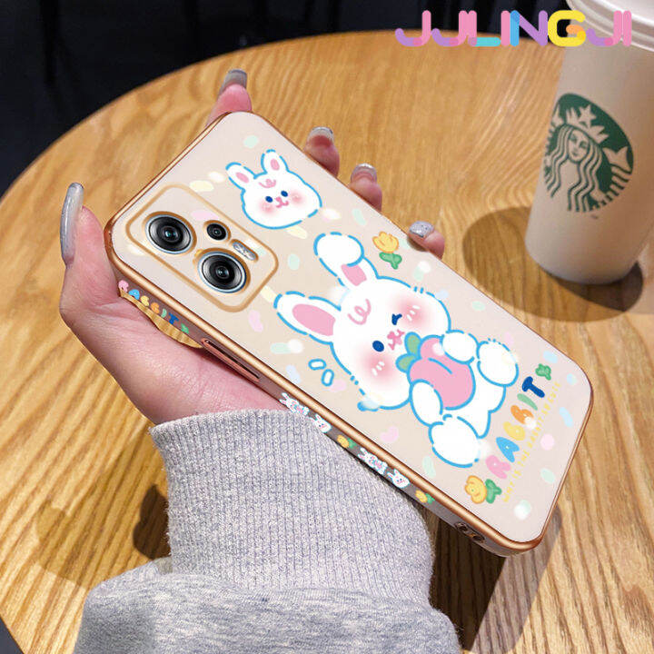 jjlingji-เคสสำหรับ-xiaomi-mi-poco-x4-gt-redmi-k50i-redmi-note-11t-pro-plus-เคสการ์ตูนกระต่ายสีขาวน่ารักหรูหราเคลือบสี่เหลี่ยมเคสมือถือกรอบซิลิโคนกันกระแทกด้านหลังเคสป้องกันเลนส์กล้อง