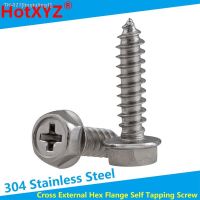 ❍◑♙ 304 Stainless Steel Cross External Hex Flange Self Tapping Screw with pad Hexagon Head with Collar Tapping Screws M3-M6 10pcs