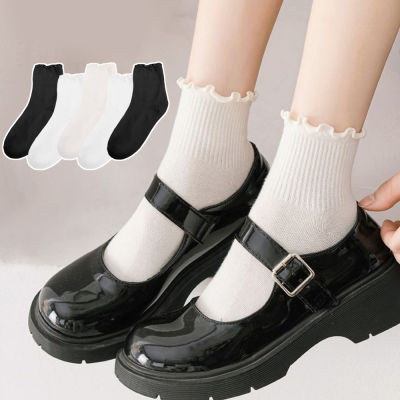 3คู่ถุงน่องม้วนสีขาวญี่ปุ่นถุงเท้าน่ารักหูไม้ Ruffles ถุงเท้าสตรีข้างถุงเท้าโลลิต้านักเรียนหญิง