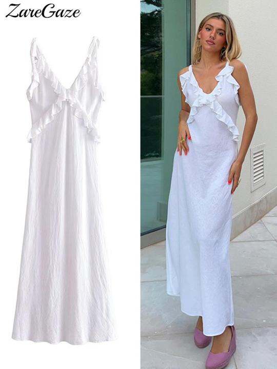 linen-blend-white-cascading-ruffle-dresses-for-women-sleeveless-v-neck-backless-sexy-slim-midi-dress-summer-elegant-strappy-robe