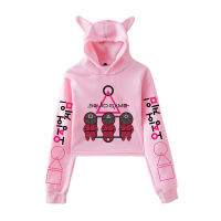 Squid Game Hoodies Women Kawaii Crop Tops Fashion Hooded Cat Ear Sweatshirts Casual Spring Autumn Girls Pink Pullovers Clothes