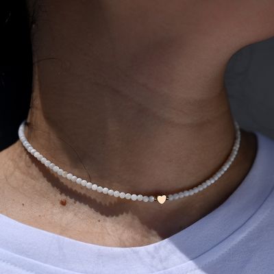 ✕◈❁ MOON GIRL Natural Shell Beads Heart Choker Fashion Stainless Steel Necklace for Women Copper Star Collares Para Mujer