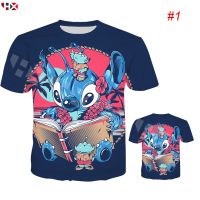 HX Lilo &amp; Stitch น่ารักการ์ตูนอะนิเมะ3D พิมพ์แฟชั่นคู่แขนสั้นเสื้อยืดท็อปส์คนรัก