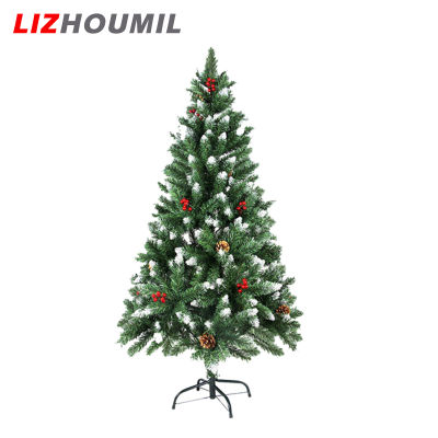 LIZHOUMIL ต้นคริสต์มาสที่เต็มไปด้วยหิมะขนาด5ฟุต/6ฟุต/7ft พร้อมต้นคริสต์มาสบานพับขาตั้งโลหะเข็มสนเบอร์รี่แดงประดิษฐ์สำหรับฉลองวันหยุด