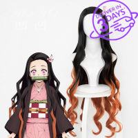 95cm/37  Japanese Anime Demon Slayer: Kimetsu no Yaiba women Kamado Nezuko cosplay wig sister black with orange long wavy hair dbv