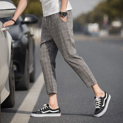 NGHG MALL-Spring Summer Thin  Casual Plaid 9 points Pants Mens Small Feet Breathable Loose Youth