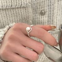 [COD] pearl ring with a high-end of sweetness and sweet little red calligraphy style temperament twist heart-shaped heart lock key