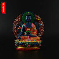 Druggist Buddha resin small Buddha, glazed light Tathagata Buddha, painted blue druggist package mail, tied with auspicious decorations