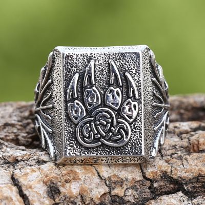 New Design Metal Bear Paw Square Ring Jewelry Fashion Punk Retro Trend Party Popular Personalized Exquisite Creative Gift
