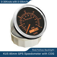 KUS เครื่องวัดความเร็วมาตรวัดความเร็วด้วย GPS 15นอต30นอต60นอตพร้อมคอร์สสำหรับเรือยอชท์85มม. พร้อมแสงไฟสีแดง/เหลือง